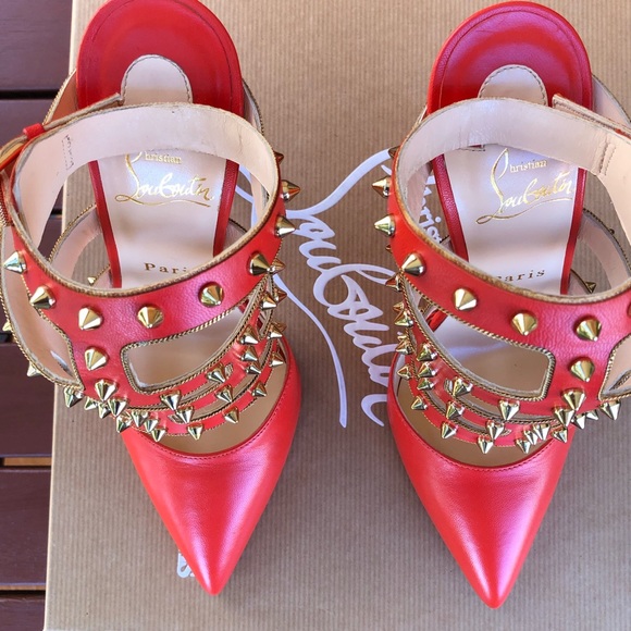 Christian Louboutin Tchicaboum 120mm Studded Orange Caged Heels 37.5 RRP$1750 - Picture 10 of 14